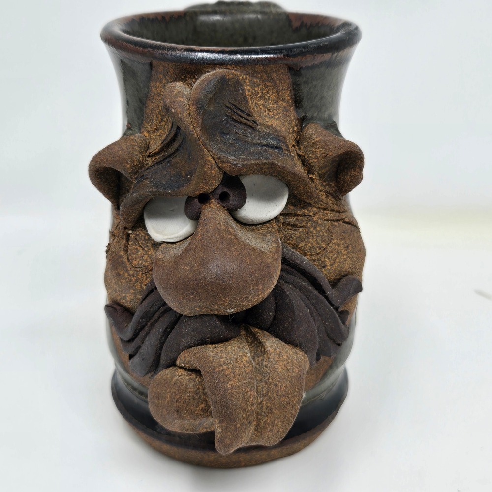 Vintage 1980 Mahon Made Stoneware Mug Face Grumpy Old Man Tounge Out Ceramic‎